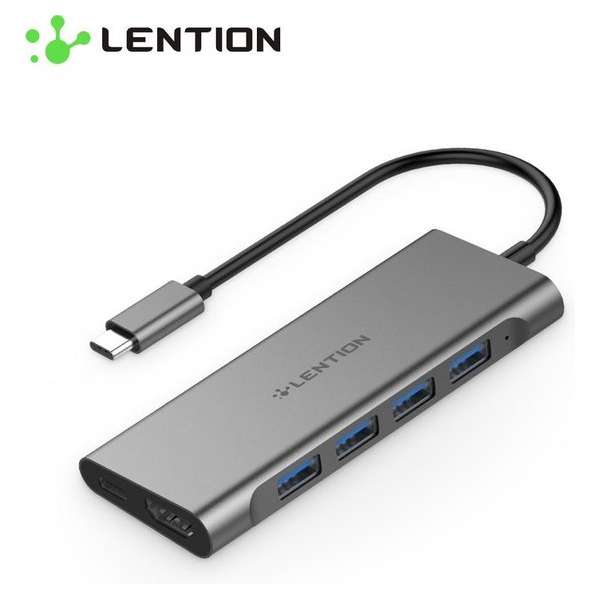 Lention - USB-C Premium 6 in 1 Hub - 4x Quatro USB 3.0 - HDMI 4K Input - Type-C Iphone Oplaadpunt - Macbook/Mac air - CB-TP-C35H