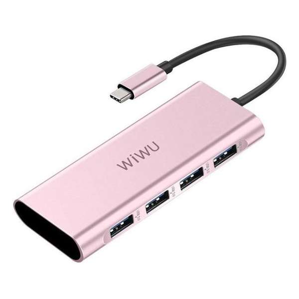 Apollo A440 4-in-1 (4x USB 3.0 / Data / Charging) Aluminium Case Type-C Hub Convertor - Rose Goud