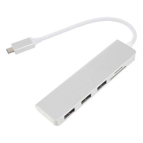 GadgetBay Multifunctionele 5-in-1 USB C Hub met TF SD Card Reader 3 USB 3.0 Ports voor de MacBook Pro - Aluminium behuizing