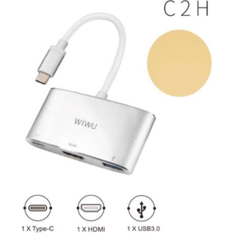 3 in 1 Type C convertor (1x Type-C, 1x HDMI, 1x USB 3.0)  - Goud