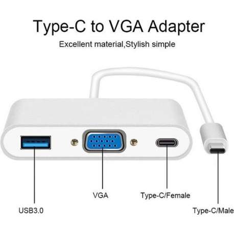 SmartGadget USB-C HUB naar VGA, USB en USB-C voor Macbook / Chromebook / Acer / Dell / HP / Lenovo