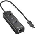 Sharkoon 3-Port USB 3.0 Aluminium Hub + RJ-45 Ethernet Adapter - USB 3.0 Type C - zwart