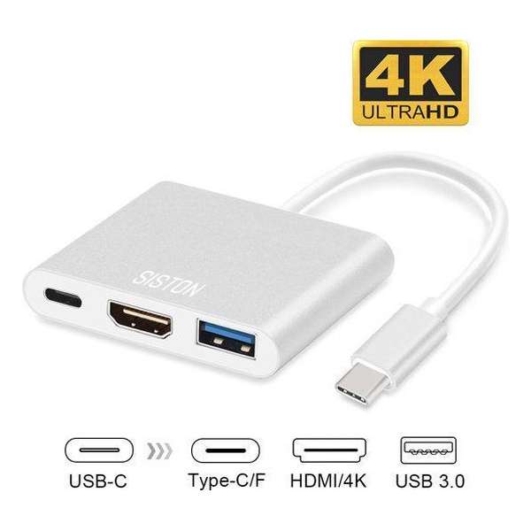 USB-C adapter voor Macbook met USB, HDMI, USB-C - Zilver - Siston