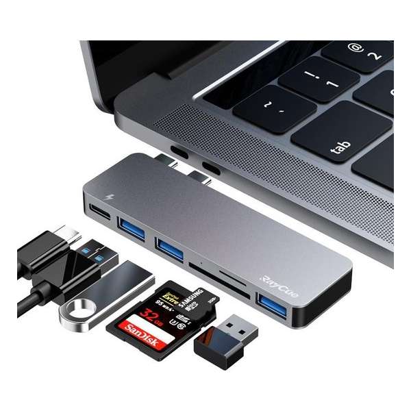 MacBook USB-C Adapter Hub 6 in 1 | USB-C Powerdelivery / 3* USB 3.0 / SD / Micro SD