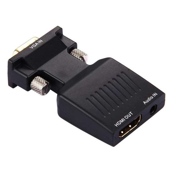 VGA Male naar HDMI Female adapter connector met audio input | Premium kwaliteit |  Zwart/Black