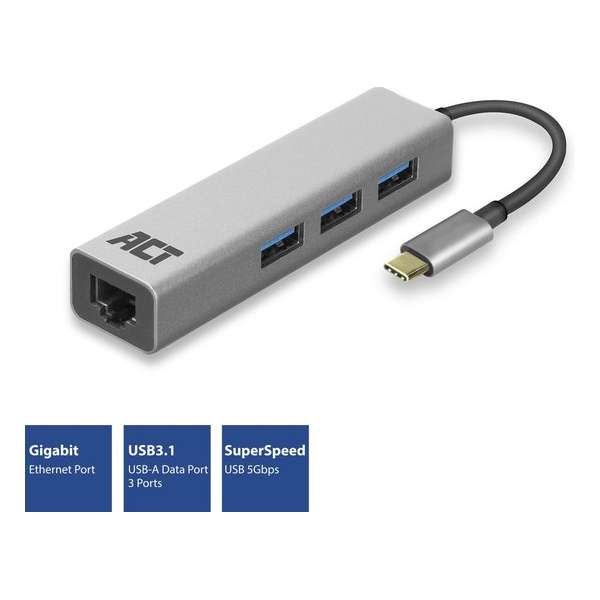 USB-C Hub met Gigabit ethernet poort - AC7055