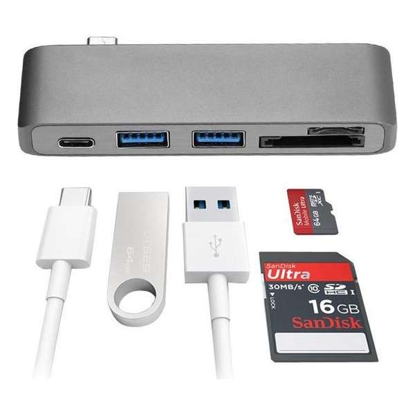 USB Type C 5-in-1 Hub Grijs Connection