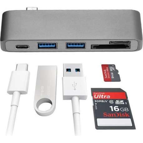 USB Type C 5-in-1 Hub Grijs Connection