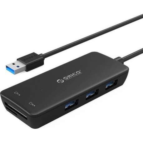 Orico USB hub met 3 poorten en SD/Micro SD kaartlezer - USB3.0 - busgevoed / zwart - 0,20 meter