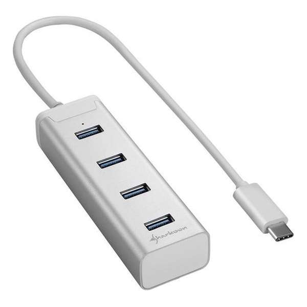 Sharkoon 4-Port USB 3.0 Aluminium Hub - USB 3.0 Type C - zilver