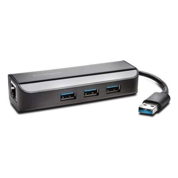 Kensington UA3000E USB 3.0 Ethernet Adapter & 3-Port Hub — Black