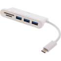 DELTACO USBC-HUB103 USB-C naar 3 x USB 3.1 HUB met ingebouwde microSD en SD kaartlezer tot max. 512 GB adapter wit