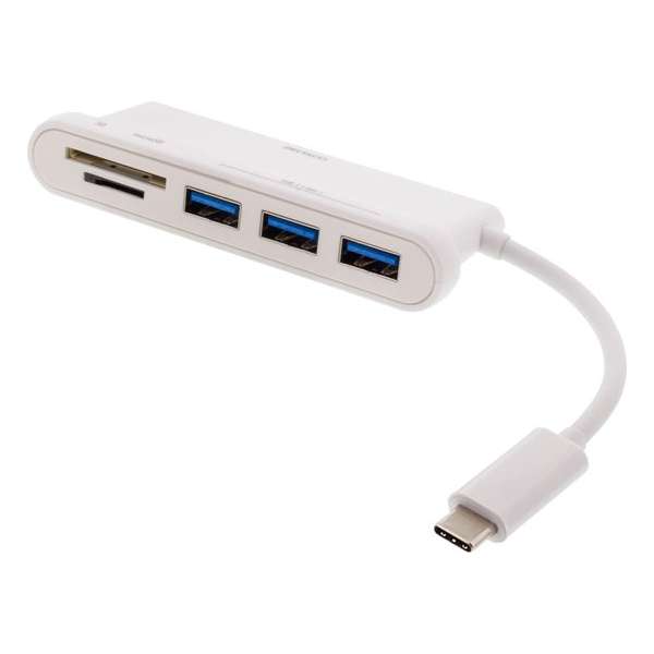 DELTACO USBC-HUB103 USB-C naar 3 x USB 3.1 HUB met ingebouwde microSD en SD kaartlezer tot max. 512 GB adapter wit