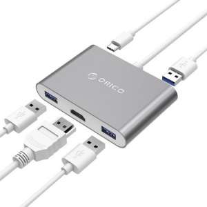 ORICO RCH3A USB-C / Type-C naar HDMI & USB-C / Type-C & 3 x USB-A / Type-A Converter aluminium HUB Grijs