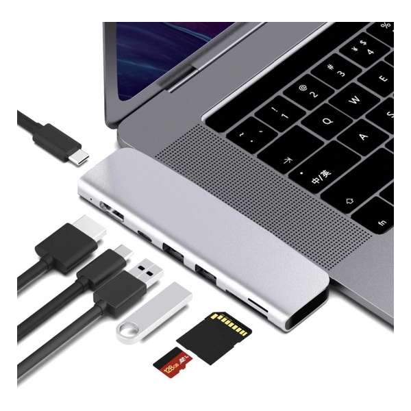 USB C Adapter Hub Macbook - 4K HDMI - (Micro)SD Kaart - 5K USB C - USB 3.1 - Zilver ClickHub