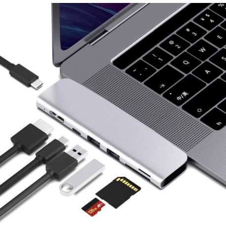 USB C Adapter Hub Macbook - 4K HDMI - (Micro)SD Kaart - 5K USB C - USB 3.1 - Zilver ClickHub