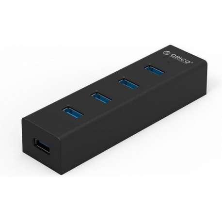 Orico - Matzwarte USB3.0 Hub met 4 type-A Poorten - voor Windows XP/Vista/7/8/8.1/10, Linux en Mac OS - 5Gbps - VIA-chip