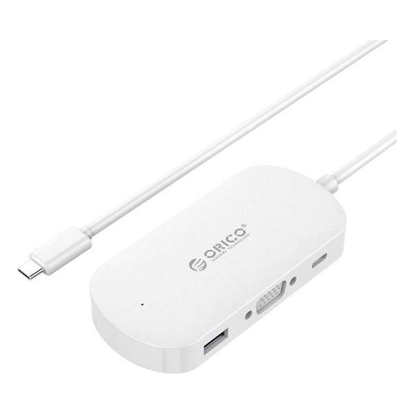 Orico 3-in-1 Type-C hub met USB 3.0 Type-A, Type-C PD en VGA poorten - Power Delivery - IC chip - Kabellengte 30 CM - Wit