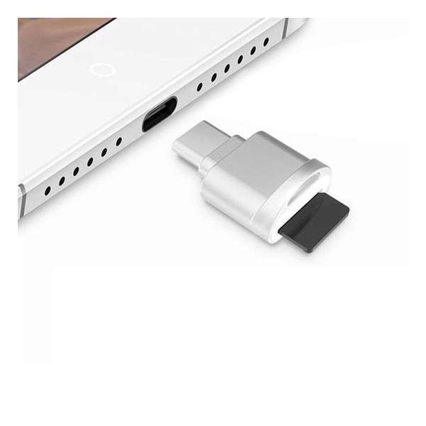 Micro SD (TF) naar USB-C (tpe-C) Geheugenkaart Lezer voor o.a. Macbook, Laptop| Zilver / Silver | Premium kwaliteit