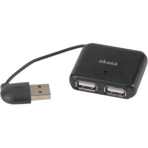 Akasa AK-HB-07BK, 2-Poorts USB 2.0 hub Windows, macOS, Aluminium, zwart