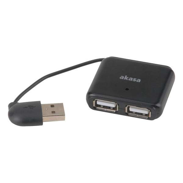 Akasa AK-HB-07BK, 2-Poorts USB 2.0 hub Windows, macOS, Aluminium, zwart