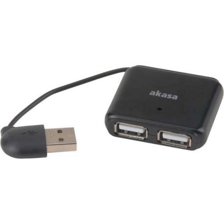 Akasa AK-HB-07BK, 2-Poorts USB 2.0 hub Windows, macOS, Aluminium, zwart