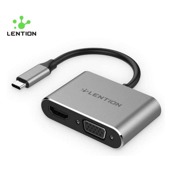 Lention - Premium USB-C HUB - HDMI 4K Input - VGA Input - Verbluffende Kwaliteit - CB-TP- C51sHV-SC- GRY