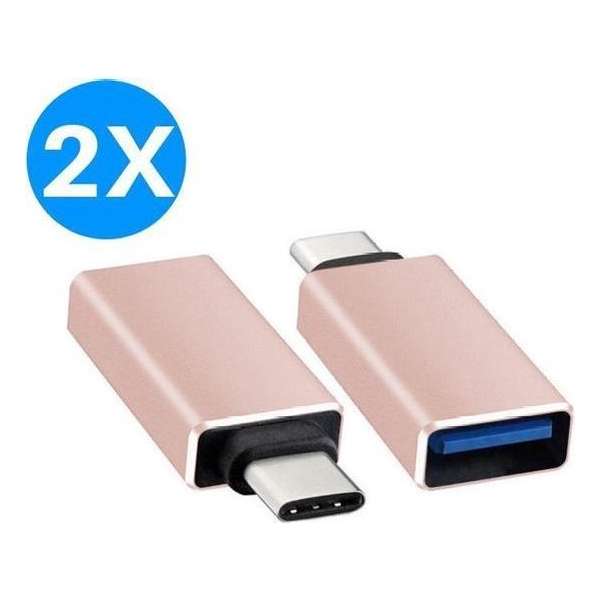 USB-C naar USB-A Adapter Converter - Opzetstuk - geschikt voor MacBook en andere USB-C apparaten - Universeel - Rosé - 2 stuks