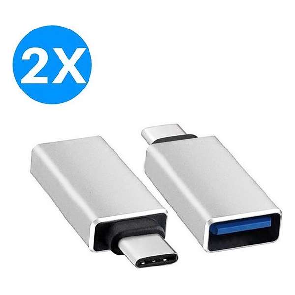 USB-C naar USB-A Adapter Converter - Opzetstuk - geschikt voor MacBook en andere USB-C apparaten - Universeel - Zilver - 2 stuks