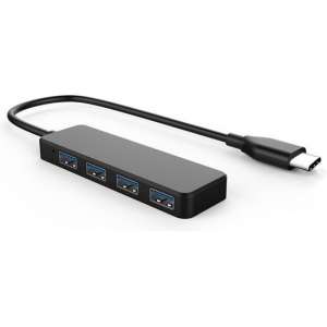 NÖRDIC USBC-N1177  USB-C HUB naar 4-poort 3.1 GEN hub 30 cm kabel, zwart/grijs