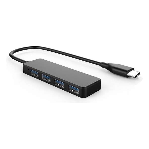 NÖRDIC USBC-N1177  USB-C HUB naar 4-poort 3.1 GEN hub 30 cm kabel, zwart/grijs