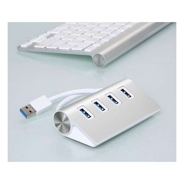 USB 3.0 HUB met 4 Poorten / 5Gbps High Speed / Aluminium / Zilverkleurig