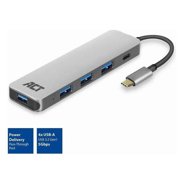 ACT AC7053 interface hub USB 3.2 Gen 1 (3.1 Gen 1) Type-C 5000 Mbit/s Grijs