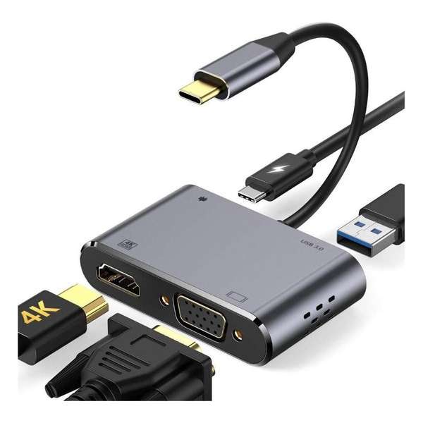 SBVR 4 in 1 USB C Adapter Hub | Incl. HDMI / VGA / USB-C / USB-A 3.0 | Voor MacBook - HP - Dell - ASUS - Lenovo