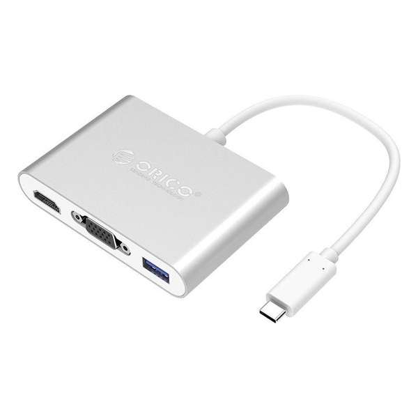 Orico USB-C Hub  HDMI, VGA, USB, USB-C PD - Aluminium - Zilver