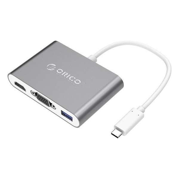 Orico USB-C Hub HDMI, VGA, USB, USB-C PD - Aluminium - Grijs