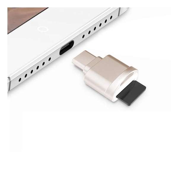 Micro SD (TF) naar USB-C (tpe-C) Geheugenkaart Lezer voor o.a. Macbook, Laptop| Goud / Gold | Premium kwaliteit