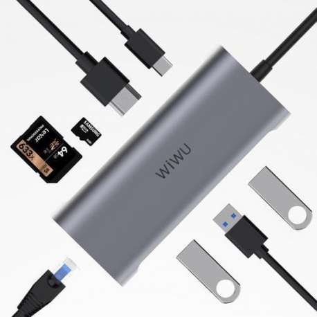 WIWU Alpha A931HRT 8-in-1 Aluminium Case USB Type-C Hub Convertor - Grijs