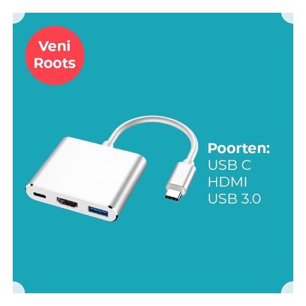 USB-C adapter met USB, HDMI, USB-C poort | Gratis HDMI kabel inbegrepen | Voor Macbook & smartphone