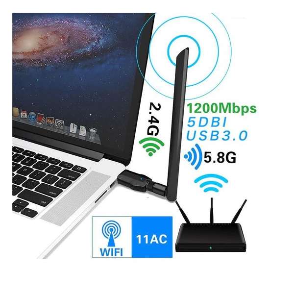 USB Wifi Dongle 1200 MB/s USB 3.0  5 Ghz - Draadloos internet adapter Dongel Ultra Snel  Dual Band