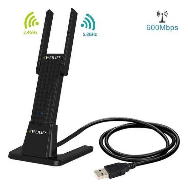 EDUP EP-AC1631 600 Mbps dual-band 11AC USB draadloze adapter WiFi-netwerkkaart met 2 antennes en basis voor laptop / pc (zwart)