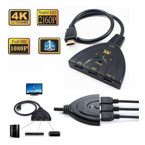 1080P HDMI poort Splitter kabel naar 3 HDMI poort adapter | Zwart / Black | Switch