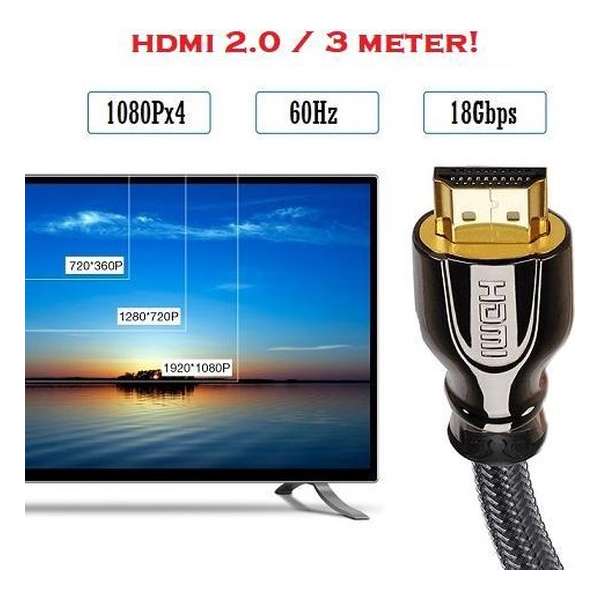 HDMI Kabel 3 Meter 4K Ultra HD / HDMI 3 Meter Kabel 2.0 High Speed voor Laptop PlayStation DVD @60Hz