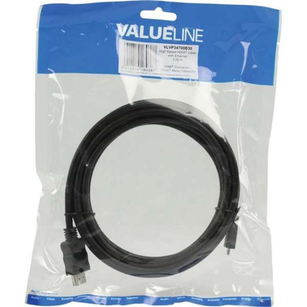 Valueline HDMI - micro HDMI, 3m 3m HDMI Micro-HDMI Zwart HDMI kabel