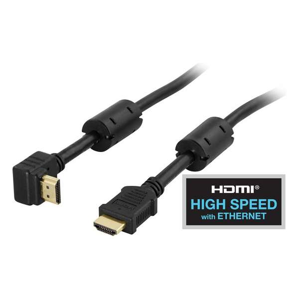 DELTACO HDMI-1030V High Speed HDMI met Ethernet, 4K - Haakse aansluiting - 3 meter