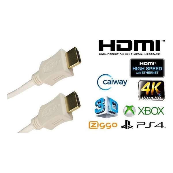 Blueqon - HDMI Kabel - 3 meter - Wit - High Speed (TV - PC - Laptop - Beamer - PS3 - PS4 - Xbox)