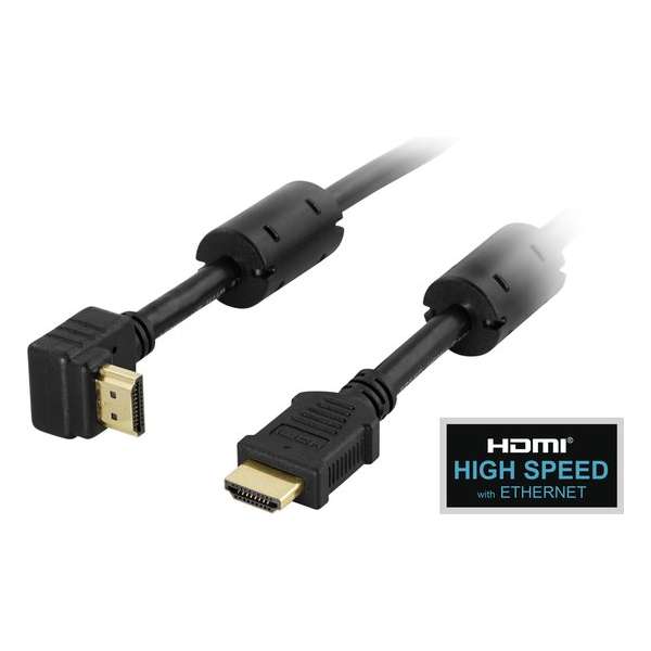 DELTACO HDMI-1015V High Speed HDMI kabel met Ethernet, 4K - Haakse aansluiting - 1,5 meter