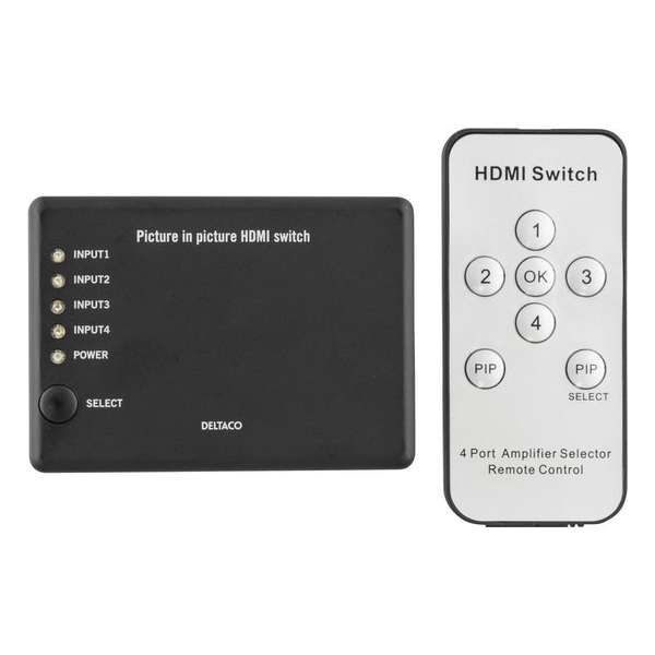 Deltaco HDMI-7007, HDMI Switch 4 input naar 1 output met Picture in Picture (PiP) 4K UHD - Zwart