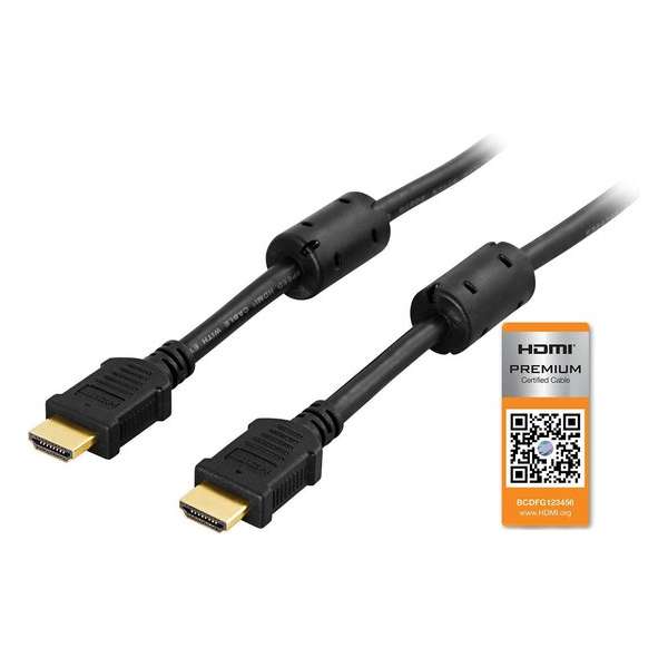 DELTACO HDMI-1010 Premium HDMI High Speed met Ethernet kabel - 4K 60Hz - Verguld - 1 meter