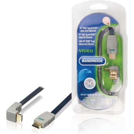 Bandridge HDMI 1.4 High Speed with Ethernet kabel haaks naar beneden - 0,50 meter